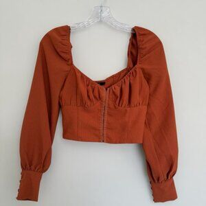 Forever 21 Copper Corset Long Sleeve Crop Top Size Small Girls Night Out Party